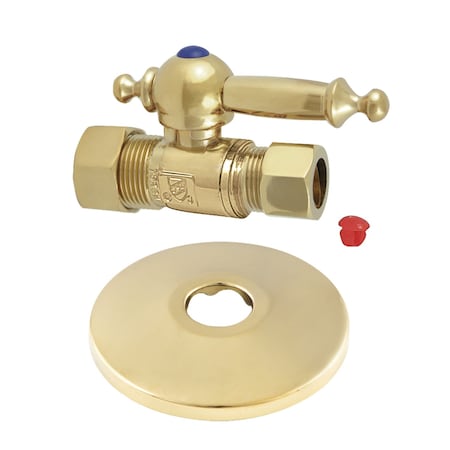 Kingston Brass CC44452TLK 5/8" OD X 1/2" OD Comp Quarter-Turn Straight Stop Valve with Flange, Polished Brass CC44452TLK